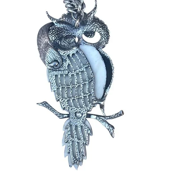 Signed Razza Large Owl Pendant Necklace With Articulating Branch Silver-Tone VTG - Picture 9 of 10